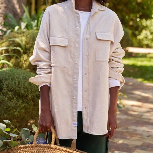 NWT Frank & Eileen MCLOGHLIN Natural Italian Brushed Canvas cream white button S - Picture 1 of 7